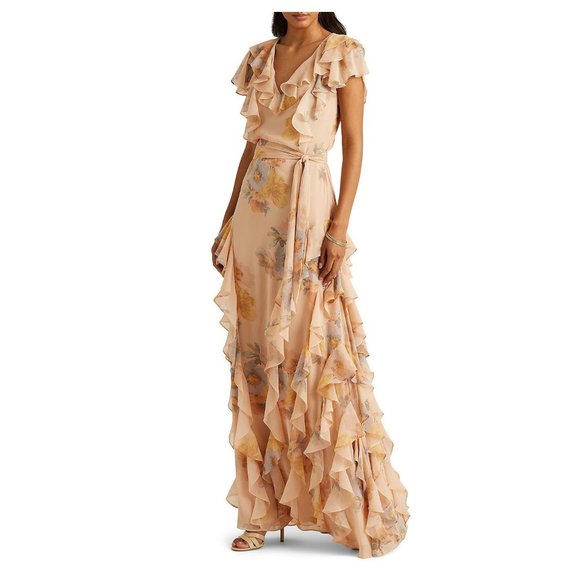 Lauren Ralph Lauren Dresses & Skirts - Lauren Ralph Lauren Floral Crinkled Georgette Gown in Blush Multi